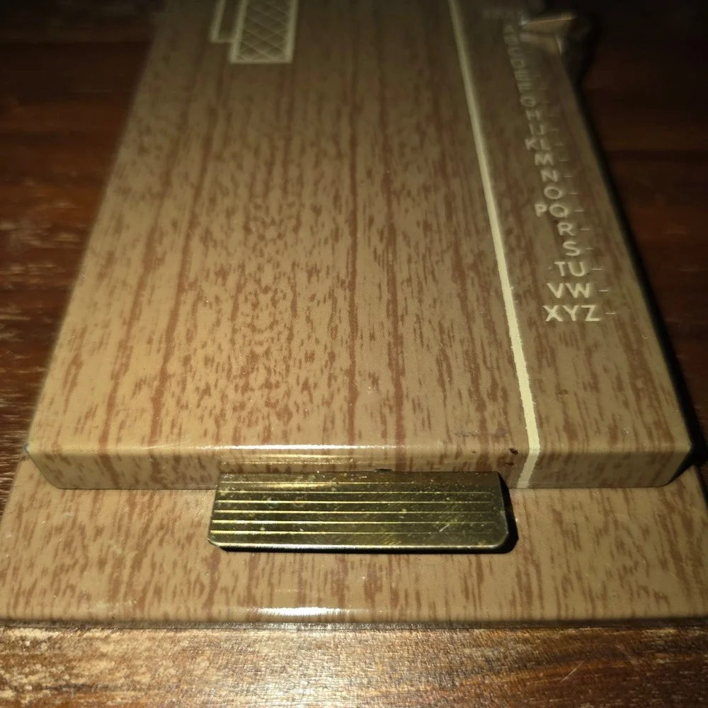 Vintage Mid Century Modern Pop Up Telephone Address Book Wood Grain Desk Index